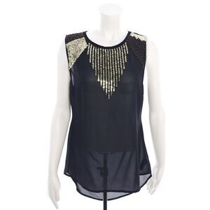 2B Bebe Women's Size Large Black Gold Sleeveless Shirt